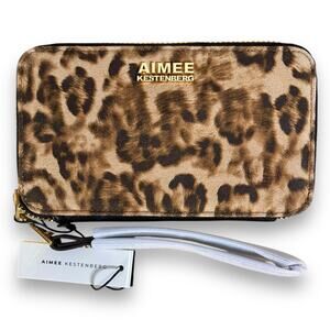 Aimee Kestenberg Leopard Print RFID Wristlet Zip Wallet Clutch Purse New
